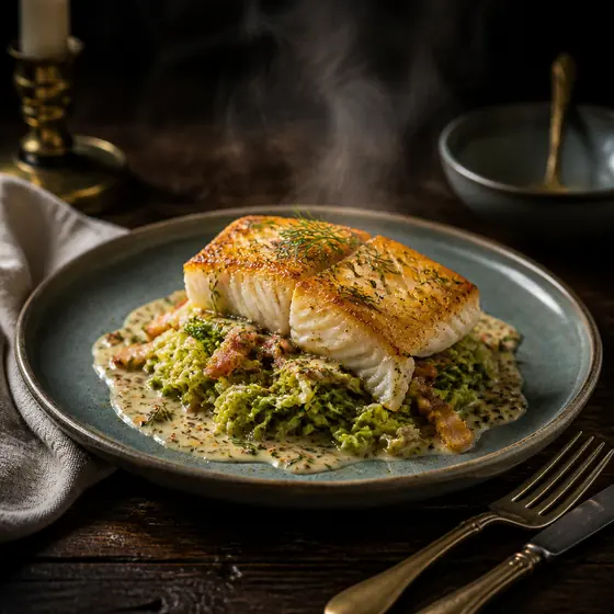 Kabeljau auf Wirsing mit Senf-Dill-Sauce