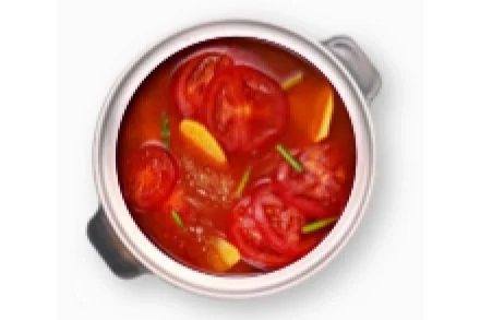 Tomatenbrühe mit Frühlingszwiebeln im Topf